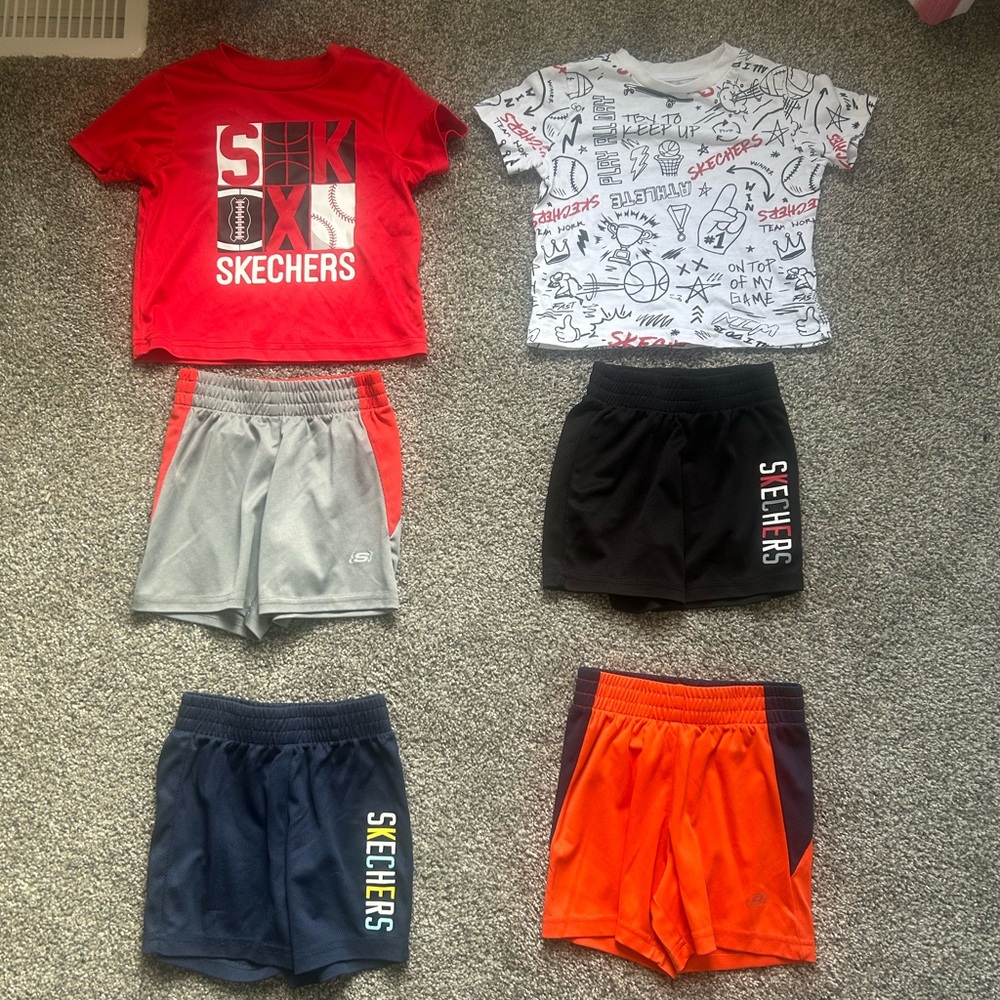 Skechers Kids' Red and White Graphic T-Shirt with Colorful Shorts Set